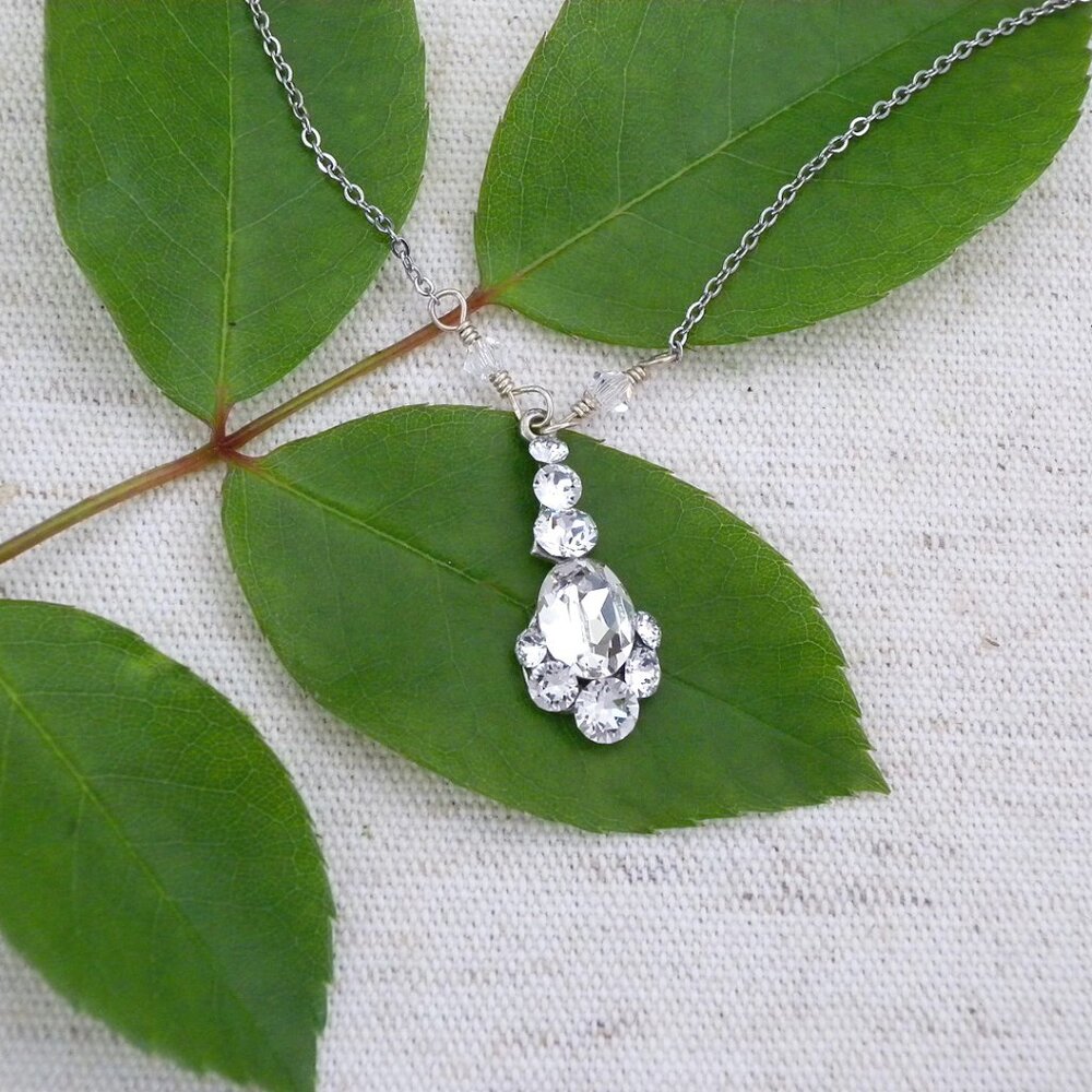 Haute Bride Petite Crystal Pendant Necklace, Bridal, Formal, NWT